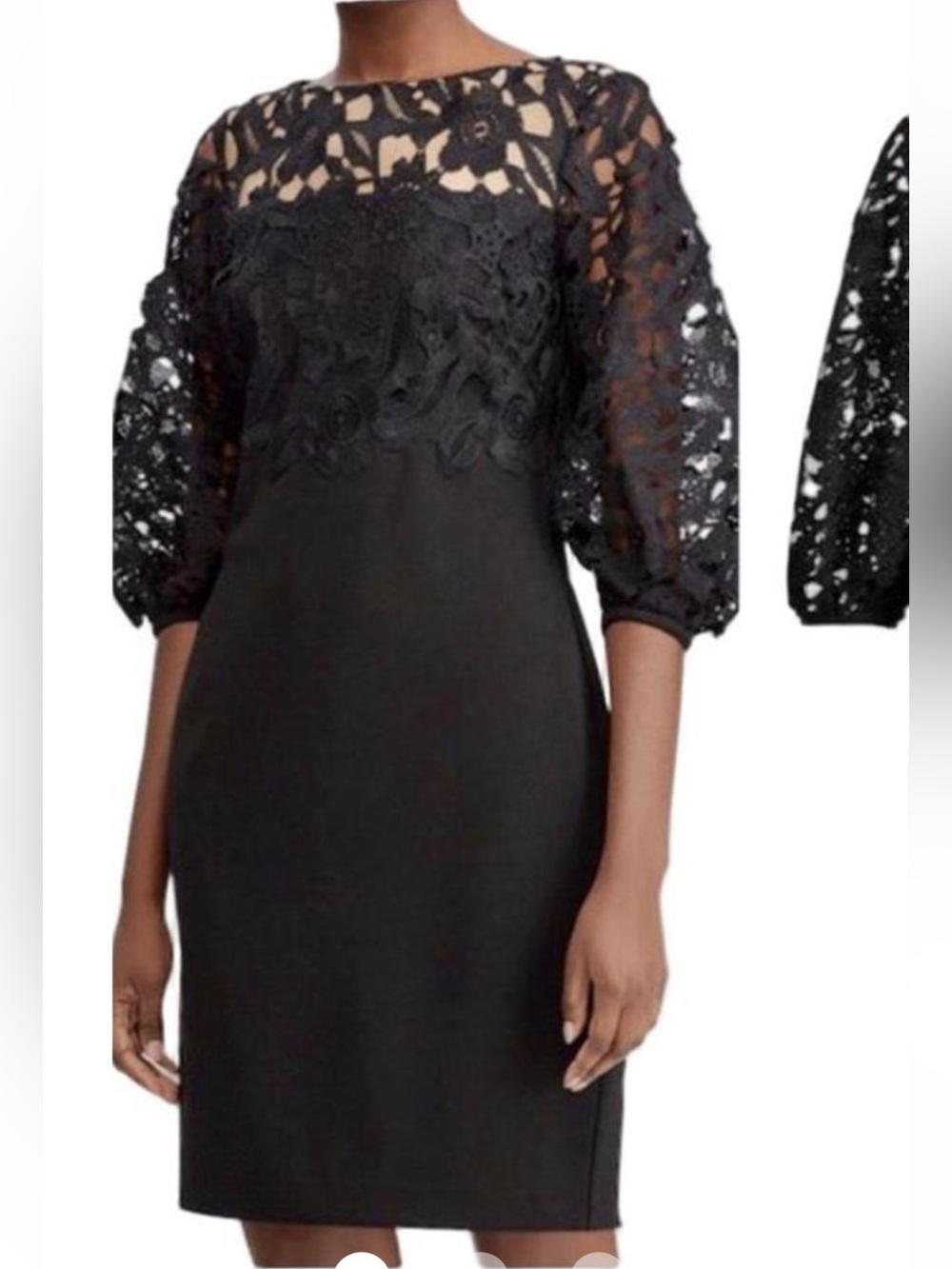 Lauren Ralph Lauren Navy Lace 3/4 Bubble Sleeve Back Zipper  Dress Size  12 NWT